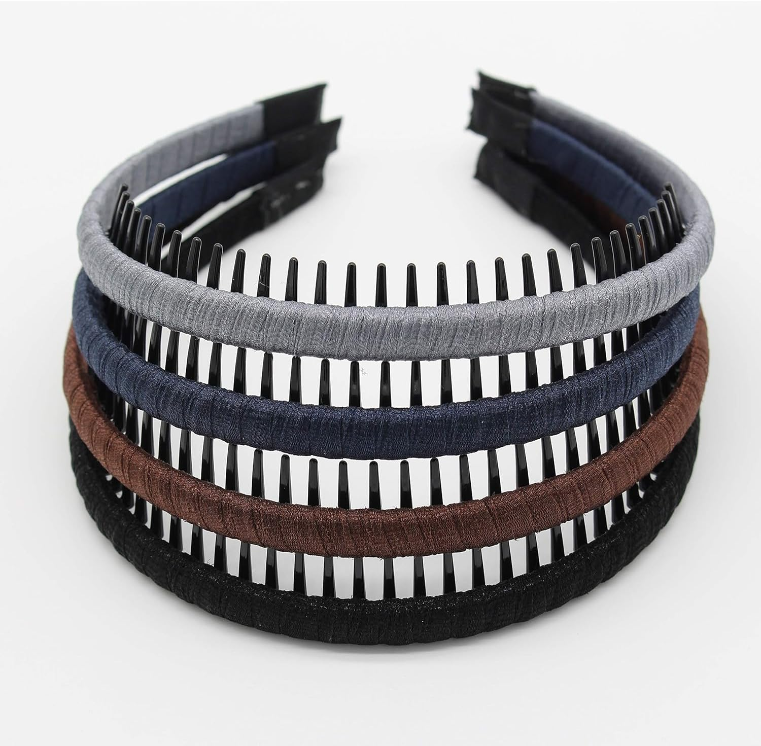 Fashion Headbands, 4Pcs Wide Plain Turban Headband Fashion Cross Knot Hair Bands, Non-Slip Headband Hair Hoop Resin Teeth Comb Headbands, DIY Hair Bands Headbands for Women Girls, Gray Series image number 4