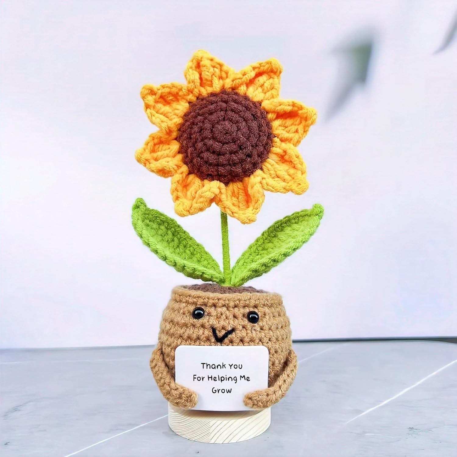 Handmade Positive Sunflower Doll Crochet with Card - Thank You for Helping Me Grow - Teacher Appreciation Gift from Student - Christmas, Birthday, Graduation image number 1