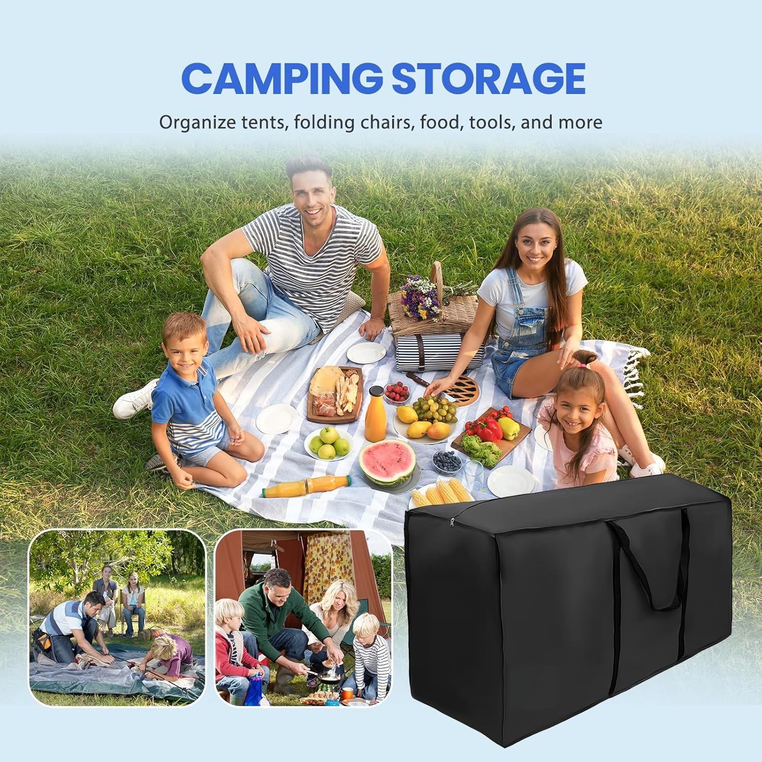 2 Pack Patio Cushion Storage Bag 116&times;47&times;51 Waterproof,Oxford Fabric Large Capacity Rectangle Outdoor Storage for Furniture Pads,Patio Seats Christmas Trees Black Garden Storage Bag image number 5