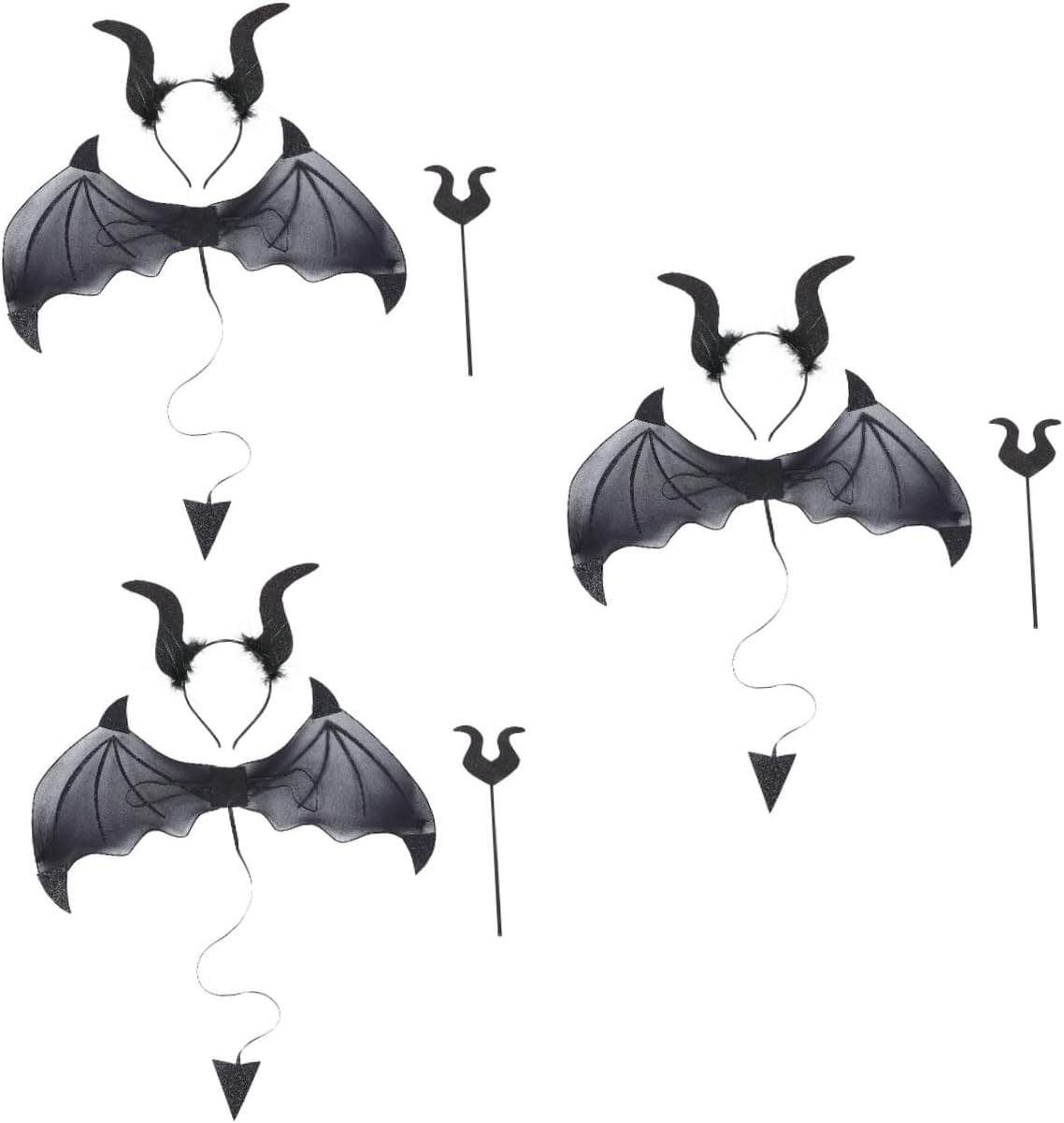 TEHAUX 2 Sets Prom Dress up Prom Suit Halloween Props Devil Costume Horn Headband Vampire Demon Costume Kit Devil Costume Set Devil Horns Wing Cosplay Supplies Devil Set for Halloween Hay