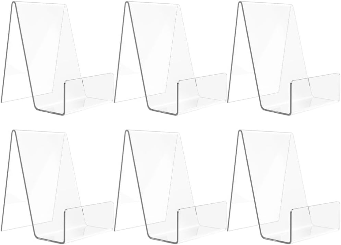 6Pcs Acrylic Book Display Stand Clear Easel with Ledge Tablet Holder Clear Acrylic Holder for Displaying Picture Desktop Freestanding Book for Books Pictures Notebooks image number 6