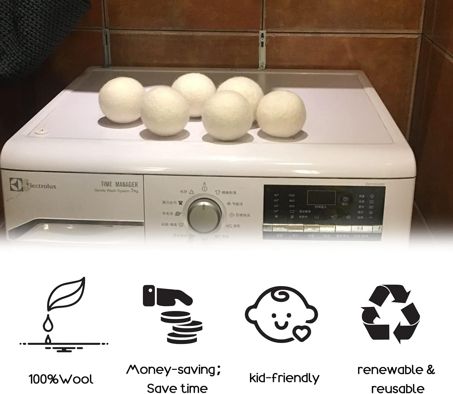 Lauterye Wool Dryer Balls 6-Pack 100% Made of Organic New Zealand Wool,Natural Fabric Softener,Reusable,Hypoallergenic,Chemical-Free,Anti-Static,Lint-Free, Odorless，A Mother'S Love Never Changes.