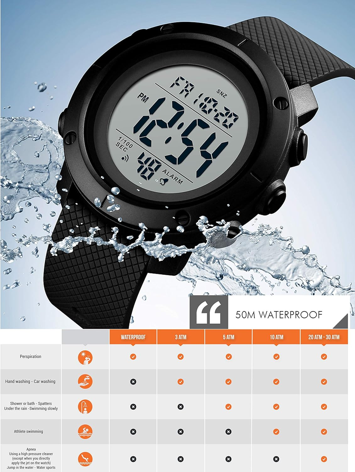 Big Boys Digital Watch Sports Teen Waterproof Military Back Light Watch for Teenagers Boys Ages 11-18 Black, BLACK, Digital image number 6