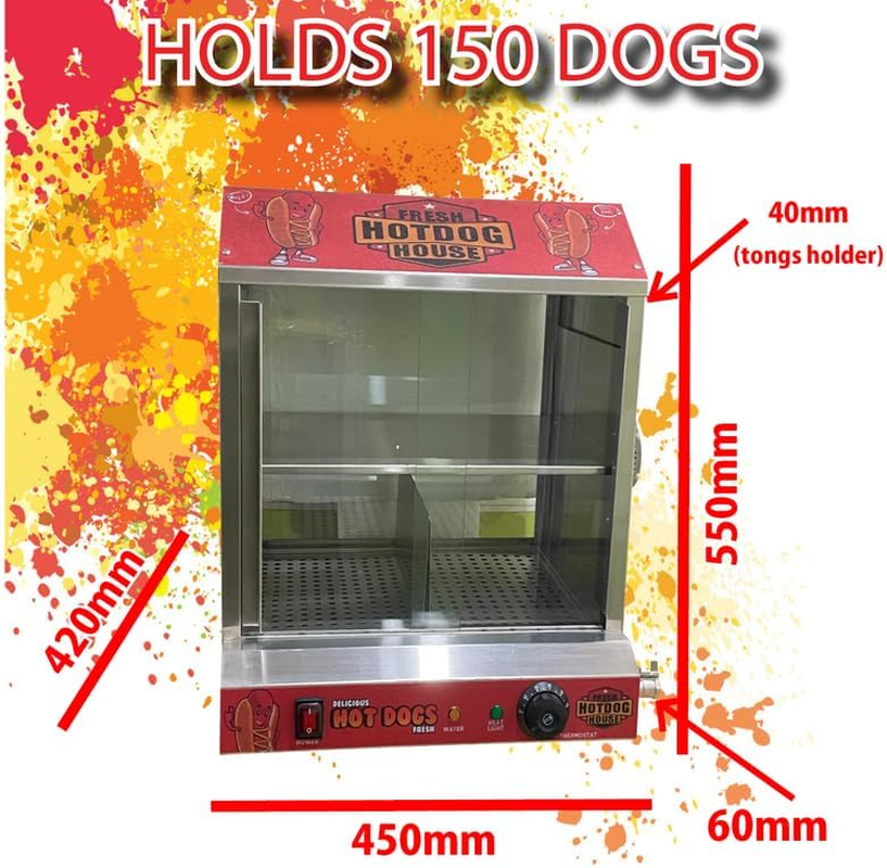 Hot Dog Steamer Bun Warmer Hotdog Display Cabinet Glass Doors Sausage Machine image number 3