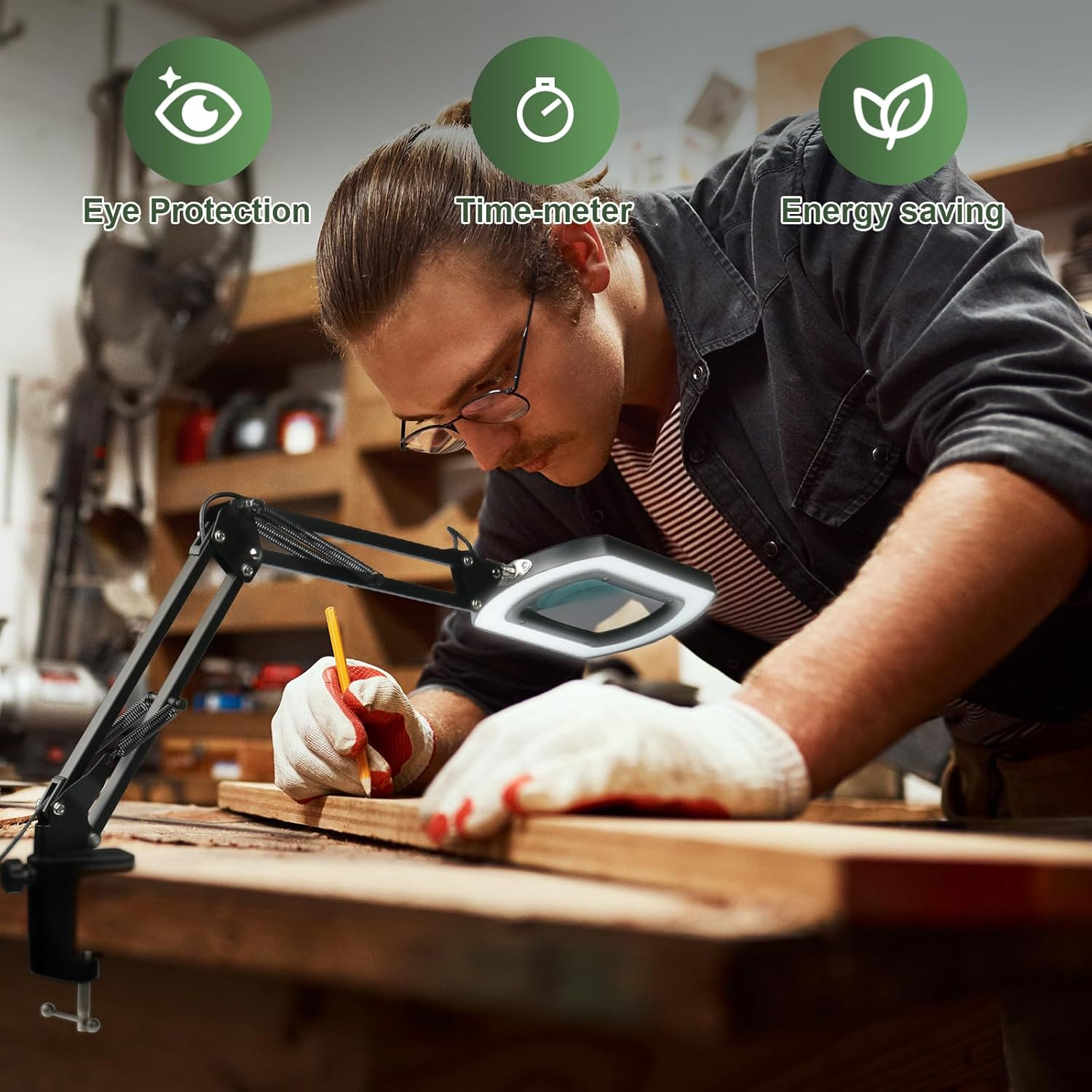 Zhiwei 10 X Rectangle Magnifying Glass with Light and Stand, 2-In-1 Desk Lamp and Clamp, 5 Colour Modes, Continuously Dimmable, Table Magnifier for Crafts, Reading, Repair. image number 4