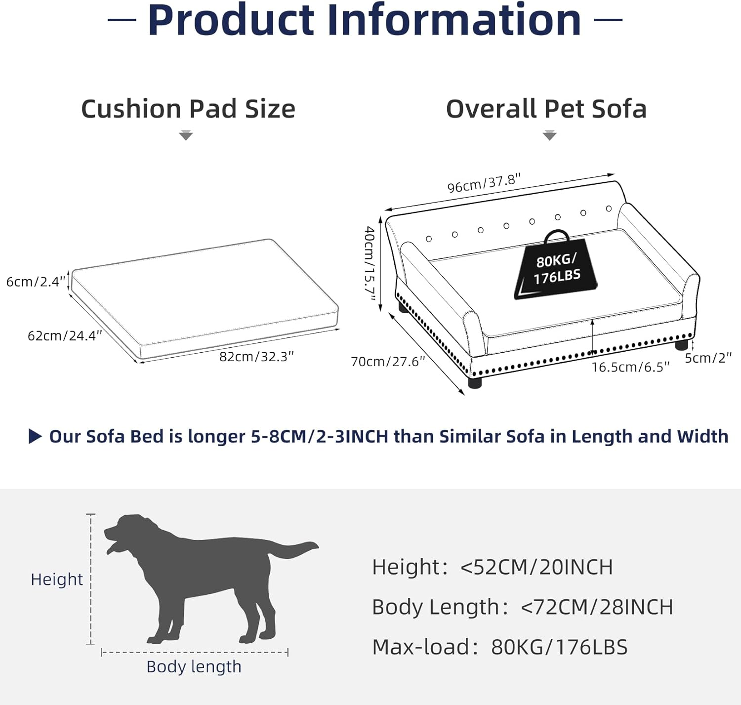 Bingopaw Large Dog Sofa Couch: Luxury Velvet Upholstered Pet Sofa Lounge Bed for Large Dogs - Wooden Frame Raised Puppy Sofa Chair with Comfortable Cushion Mat Grey L(91X72Cm) image number 3