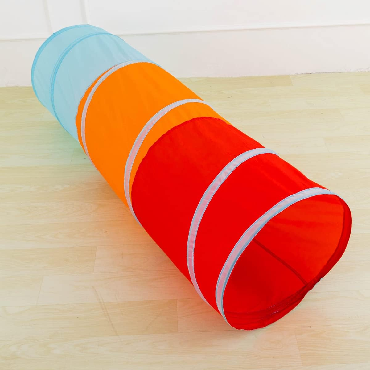 FUYGRCJ Kids Play Tunnel 5FT Pop up Kids Crawl Tunnel Colorful Soft Comfortable Baby Crawl Tube Indoor Outdoor Play Games Climbing Tunnel for Toddlers Aged 3M+ and Pets (Red Orange Blue)