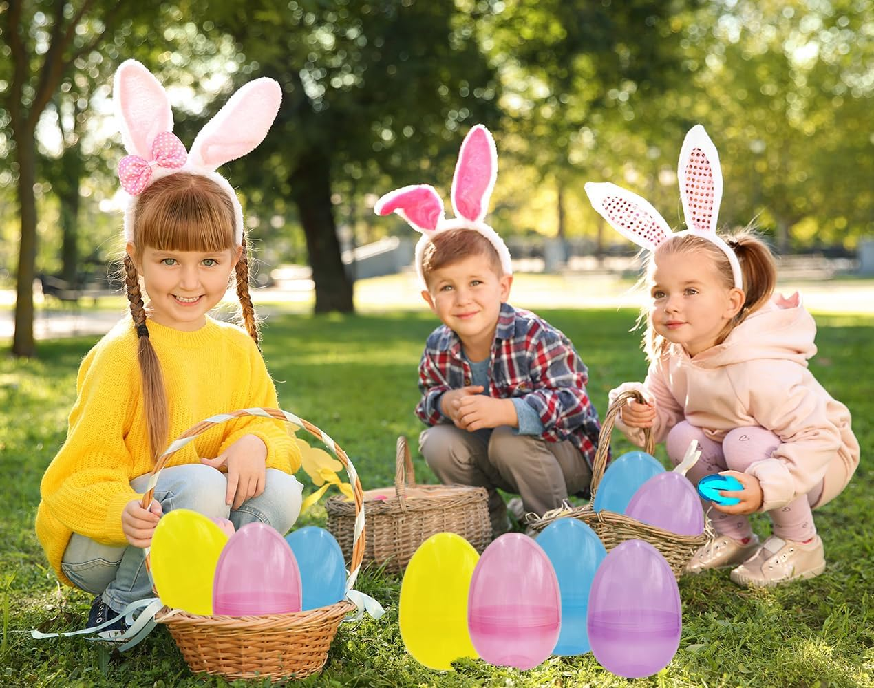 Massive Translucent Fillable Easter Eggs Colorful Bright Plastic Easter Eggs, Stands Upright, Perfect for Easter Egg Hunt, Surprise Egg, Easter Hunt, Assorted Colors, 8" Giant Fillable Eggs (4-Pack) image number 1