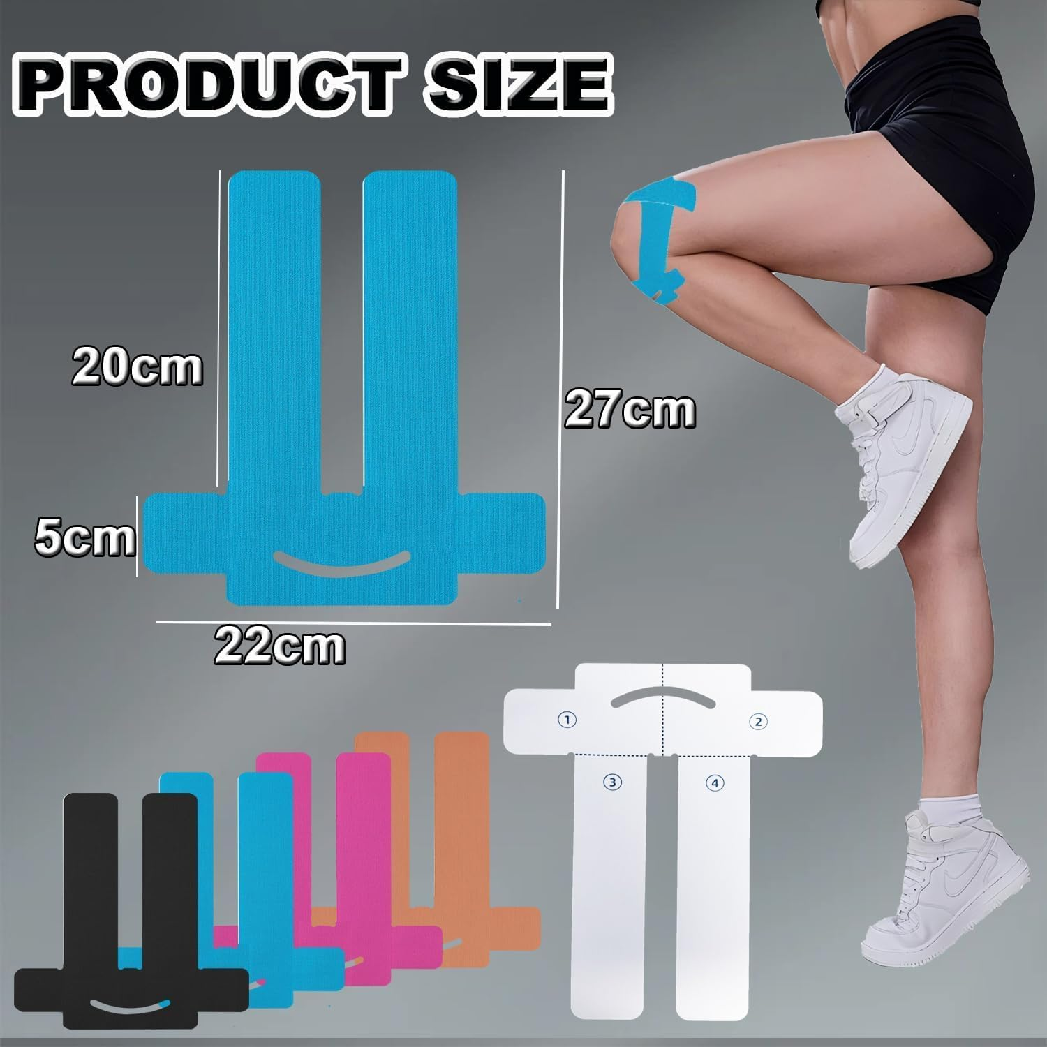 Pre-Cut Kinesiology Knee Tape, 8Pcs Breathable Precut Muscle Tape, Precut Kinesiology Sports Tape for Elbow Support image number 6