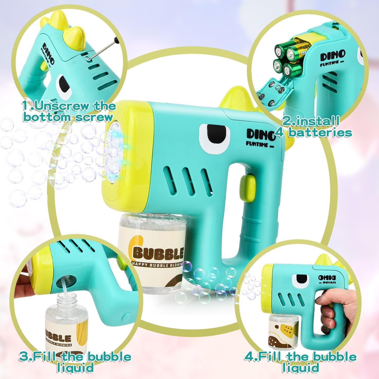 2 Pack Bubble Gun Machine for Kids, Automatic 10 Hole Light up Bubble Blower with 4 Refill Solution, Bubble Guns Blaster for Toddlers, Outdoor Toys Gifts, Wedding, Christmas Party Favor image number 5