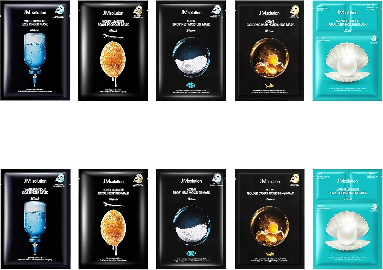 JM Solution Face Mask [10Pack] Hydrating Collagen Facial Masks - Pore Minimizer - Peel off Sheets - Korean Beauty Skin Care - Moisturizing Sheet Pack image number 2