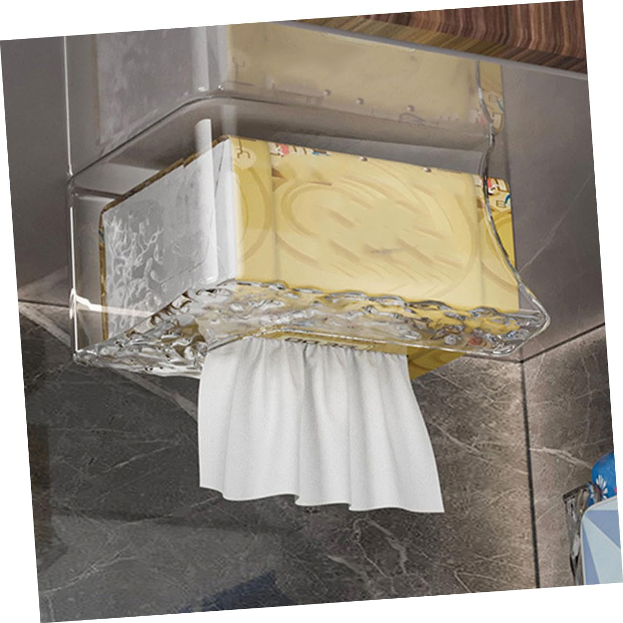 Wall Mounted Wipes Holder Tissue Storage Box for Bathroom Kitchen, Wave Texture White and Grey, 2Pcs Tissue Dispenser Box for Wet Wipes and Face Towels image number 3