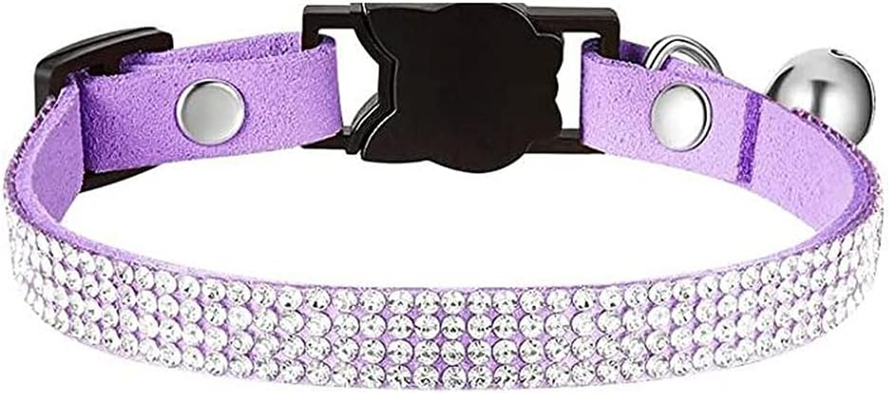Serijoars Cat Collars,Rhinestone for Girl Cats Bling Kitten Flower Adjustable Breakaway Collar with Bell Soft Velvet Leather Collar for Puppy Small Dogs (Black) image number 4