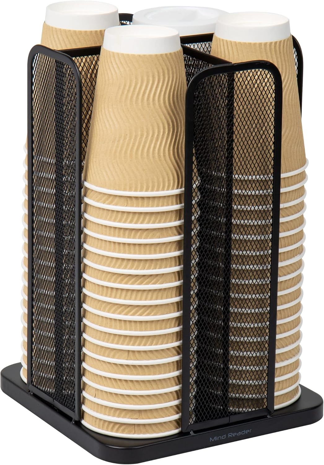 Mind Reader Carousel 4 Compartment Cup and Lid Organizer, Black Mesh