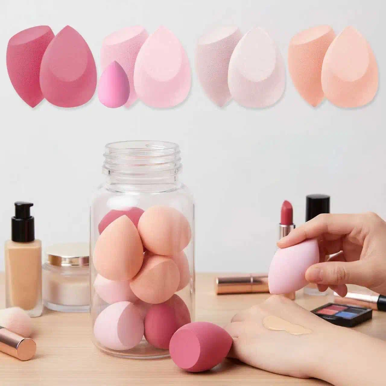 Unron Makeup Sponge Set Blender Sponges 7 Pcs for Liquid, Cream, and Powder, Multi-Colored with 1 Mini Makeup Sponge Pink image number 1