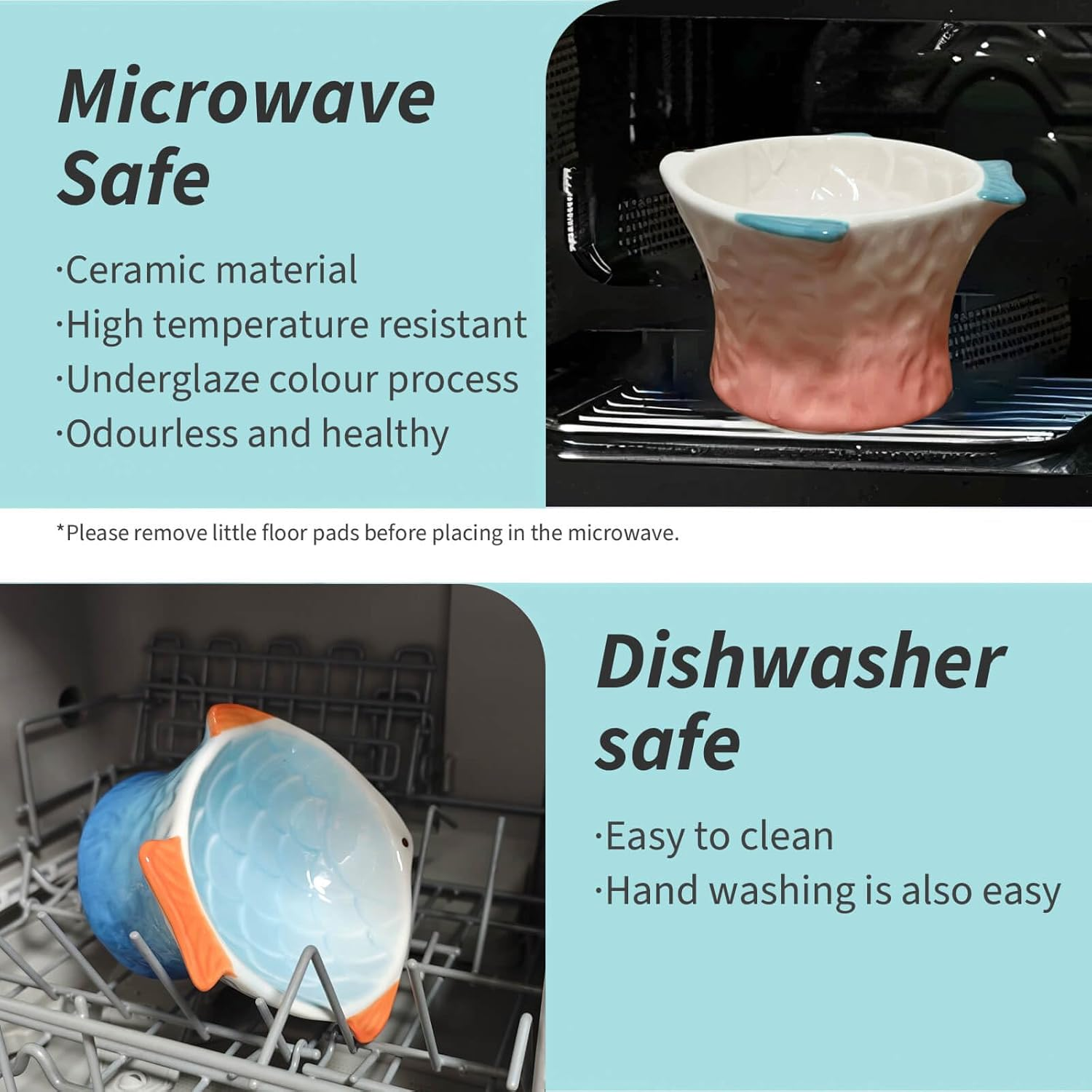 Ceramic Raised/Elevated Cat Food Bowl Set of 2,Ergonomic Cat Feeding Bowls Whisker Friendly,Cute Fish Shape Cat Food and Water Bowl Tilted Cat Bowls for Indoor Cats (Pink, Green) image number 5