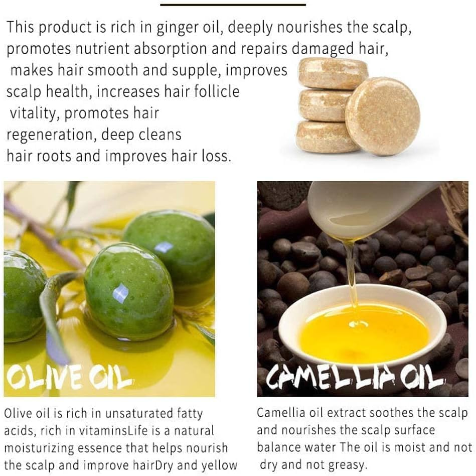 Apioud 2Pcs Ginger Hair Regrowth Shampoo Bar, Organic Solid Shampoo Bar Anti-Hair Loss Natural Ginger Shampoo Soap for Hair Growth Repair image number 6