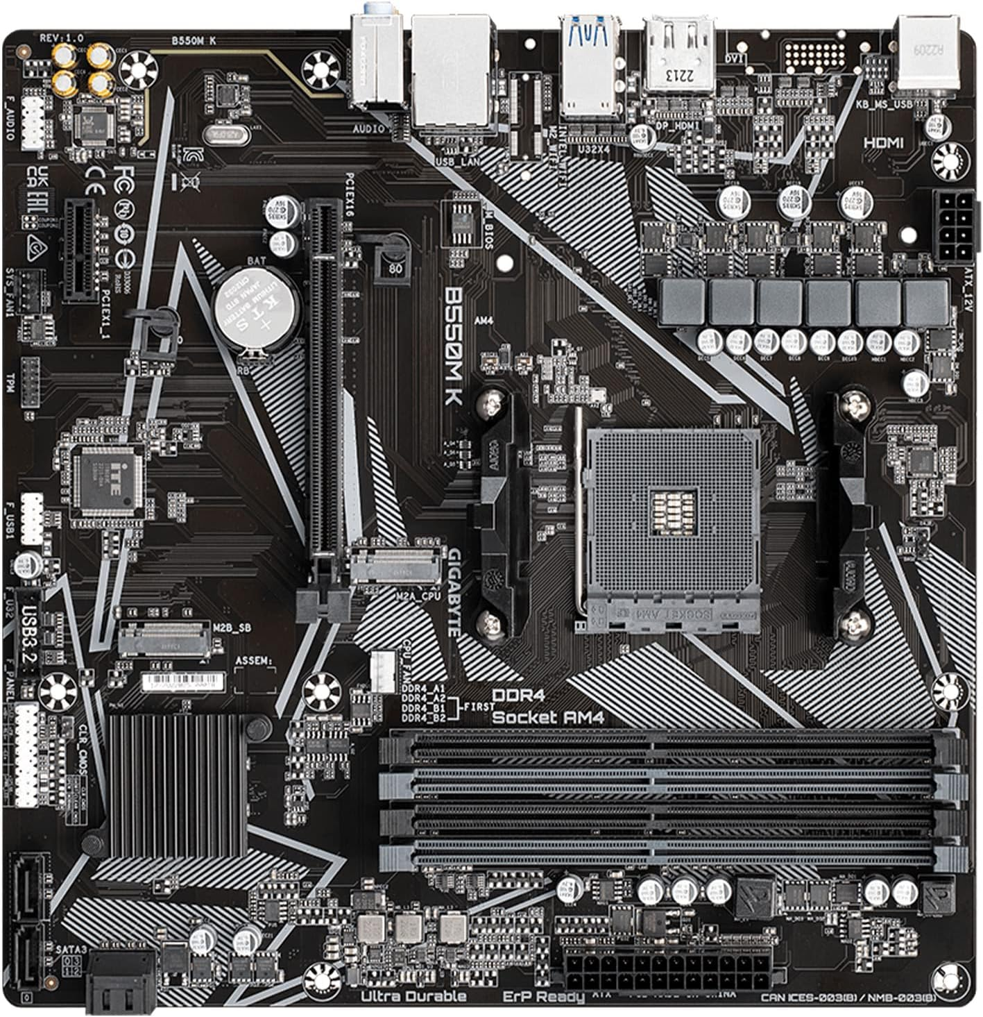 GIGABYTE B550M K Motherboard, Supports AMD AM4 Ryzen 5000 Processors, Micro-Atx, DDR4, Dual M.2, SATA 6Gb/S, Realtek Gbe LAN, Pcie 4.0 image number 2