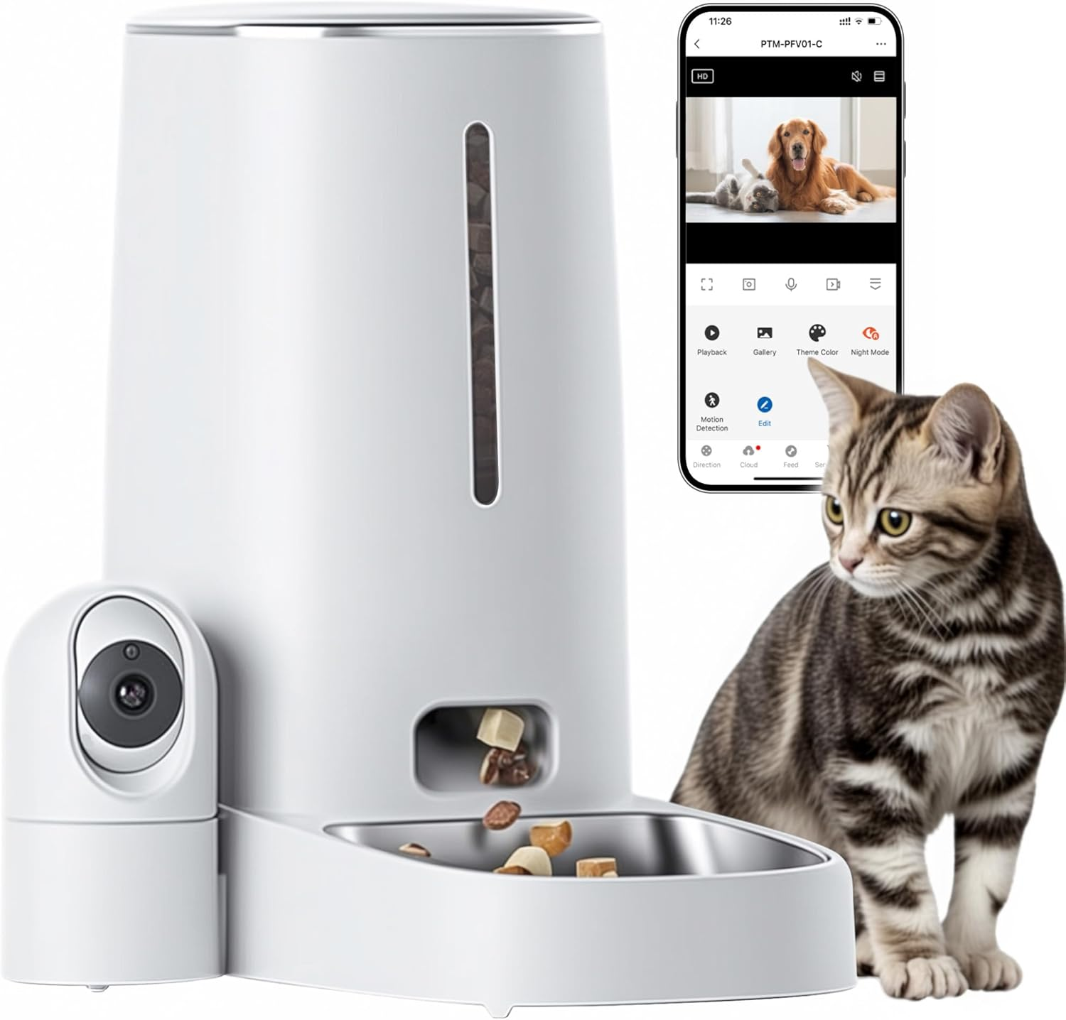 Advwin Automatic Cat Feeder with Rotating Camera, 1080P HD Video with Night Vision, 5G Wifi APP Pet Feeder for Cat & Small Dog, 2-Way Audio & Meal Call Pet Food Dispenser with Motion Detection image number 5