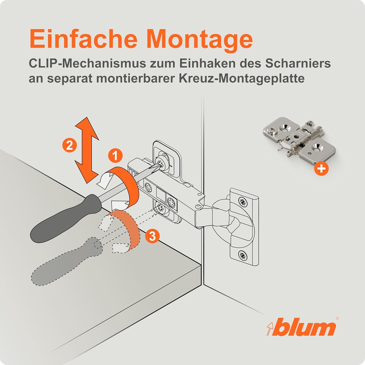 Blum 2 X Clip Top Blumotion Furniture Hinge 110&deg; Straight with Spring, Corner Stop + Blum Clip Eccentric Cross Mounting Plate, Steel, Screw Variant, Distance 0 Mm, Pot Hinge Diameter = 35 Mm image number 3