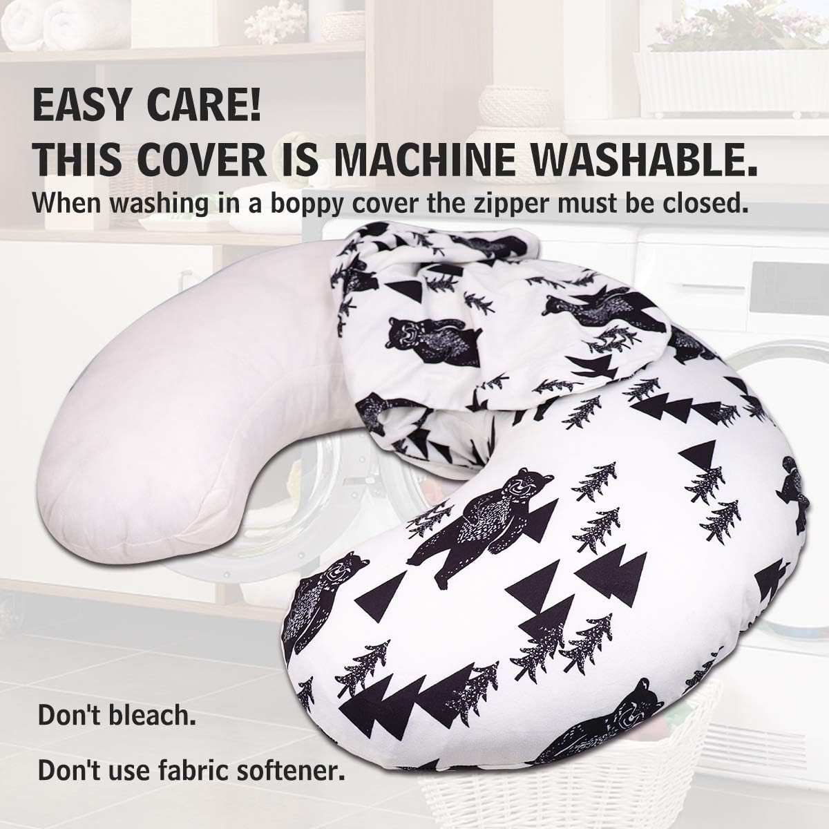 TANOFAR Bear Nursing Pillow Cover, Breastfeeding Pillow Slipcover for Baby Boys & Girls, Nursing Pillow Case for Newborn, Soft Fabric Fits Snug on Infant, Washable & Breathable, Black & White Animal