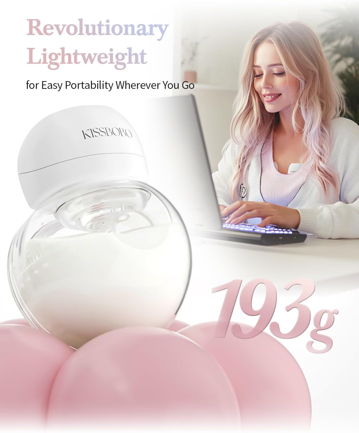 KISSBOBO ABP-1508 Hands Free Breast Pump Wearable with Storage Bag, Wearable Breastfeeding Pump Strong Suction, Low Noise, 3 Modes 9 Levels, with 21/24Mm Insert/Flange, 2 Pack (Pink) image number 3