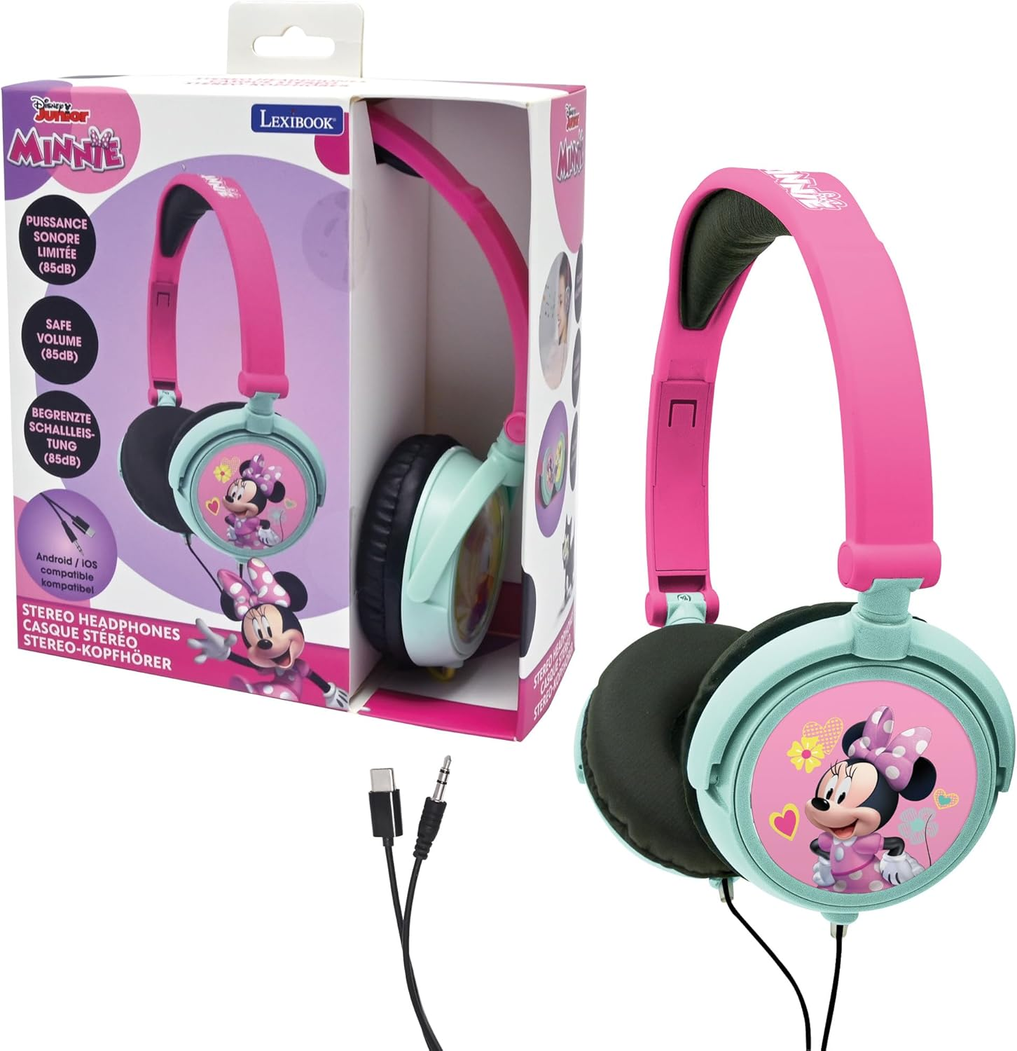 LEXIBOOK Disney Minnie Daisy Stereo Headphone, Kids Safe, Foldable and Adjustable, Pink/Green, HP010MNLXB image number 6
