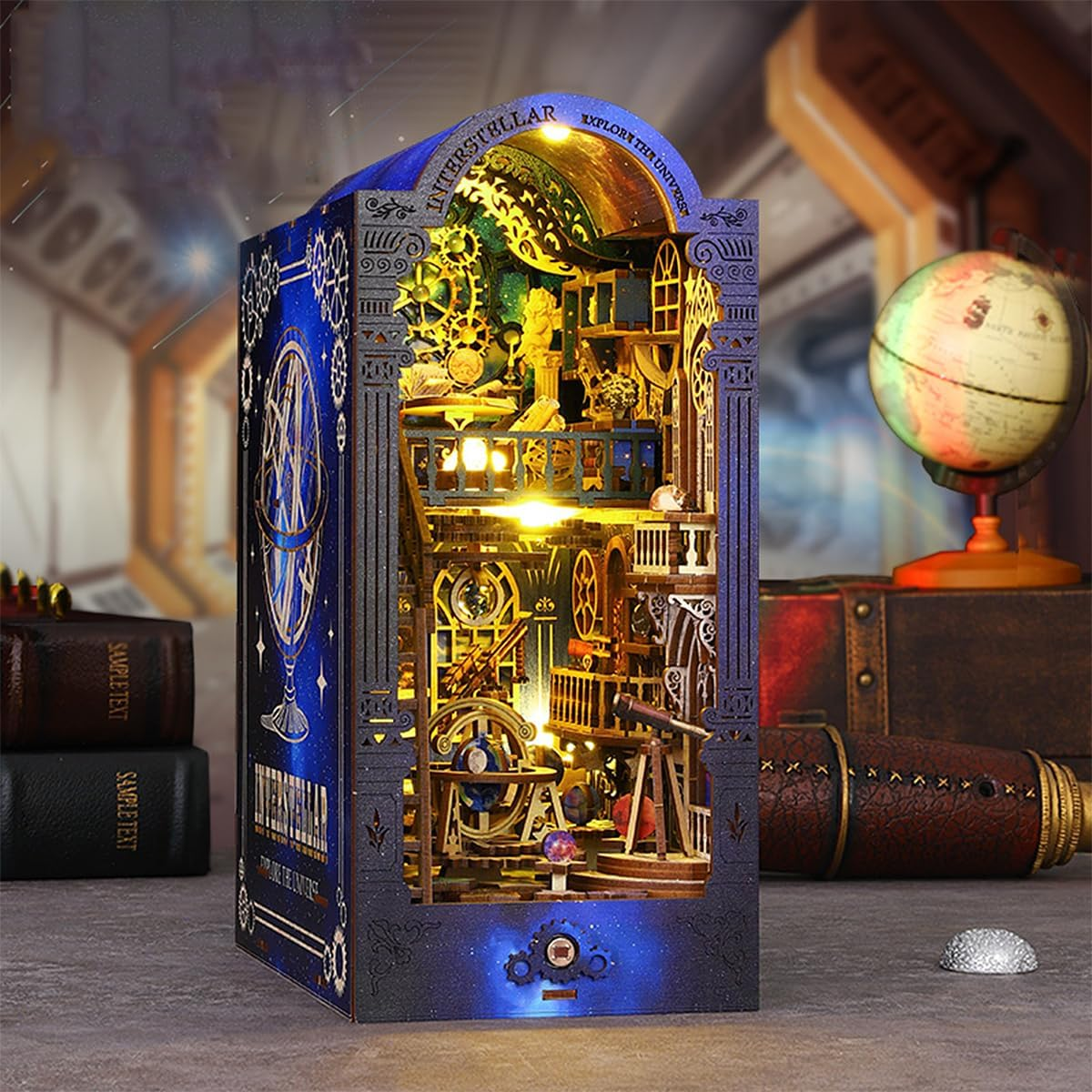Cuteroom DIY Book Nook,Miniature Dollhouse Kit,Wooden Puzzle Booknook,Bookshelf,Bookends Model, 3D Buildkit with Music Box,Best Gifted for Family or Firend,Lover(Interstellar Exploration)
