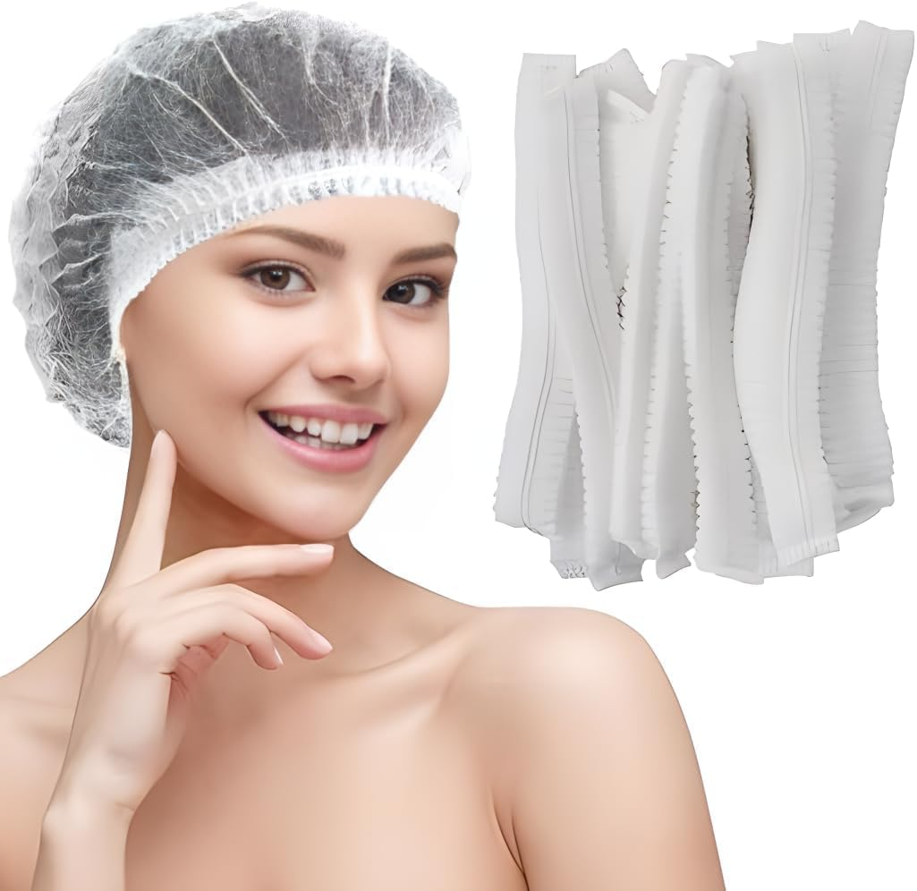 100 Pcs Disposable Hair Net Caps, Disposable Breathable Fluffy Head Cover Nets Sleeves with Swivel Side Headbands, Unisex, Perfect for Sleeping Hair Nets, Hair Nets Food Service,Personal Care (Blue)