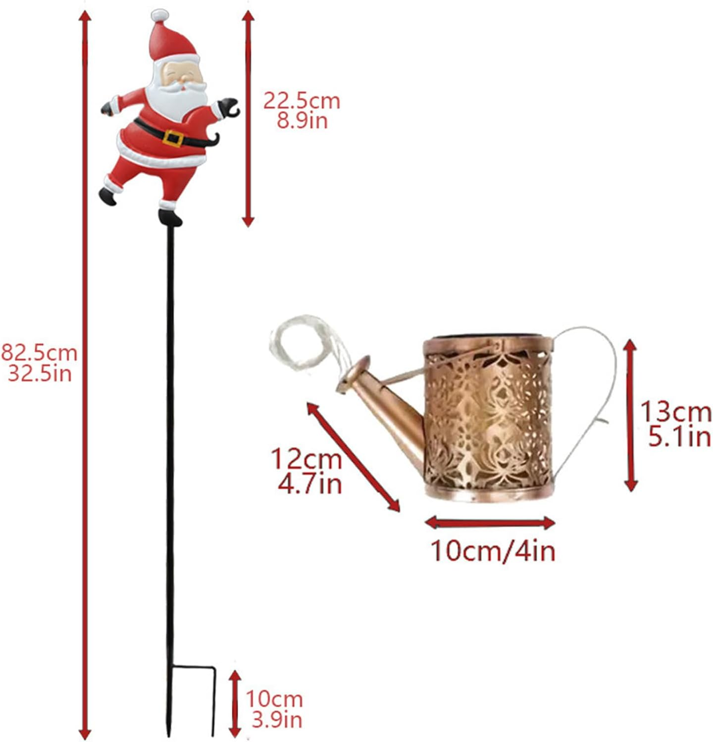 Christmas Solar Santa Claus Lights, Waterproof Outdoor Decorative Garden Pathway Stake with Vintage Metal Watering Kettle, Festive Yard Lawn Decoration for Holiday Displays Ambiance image number 3