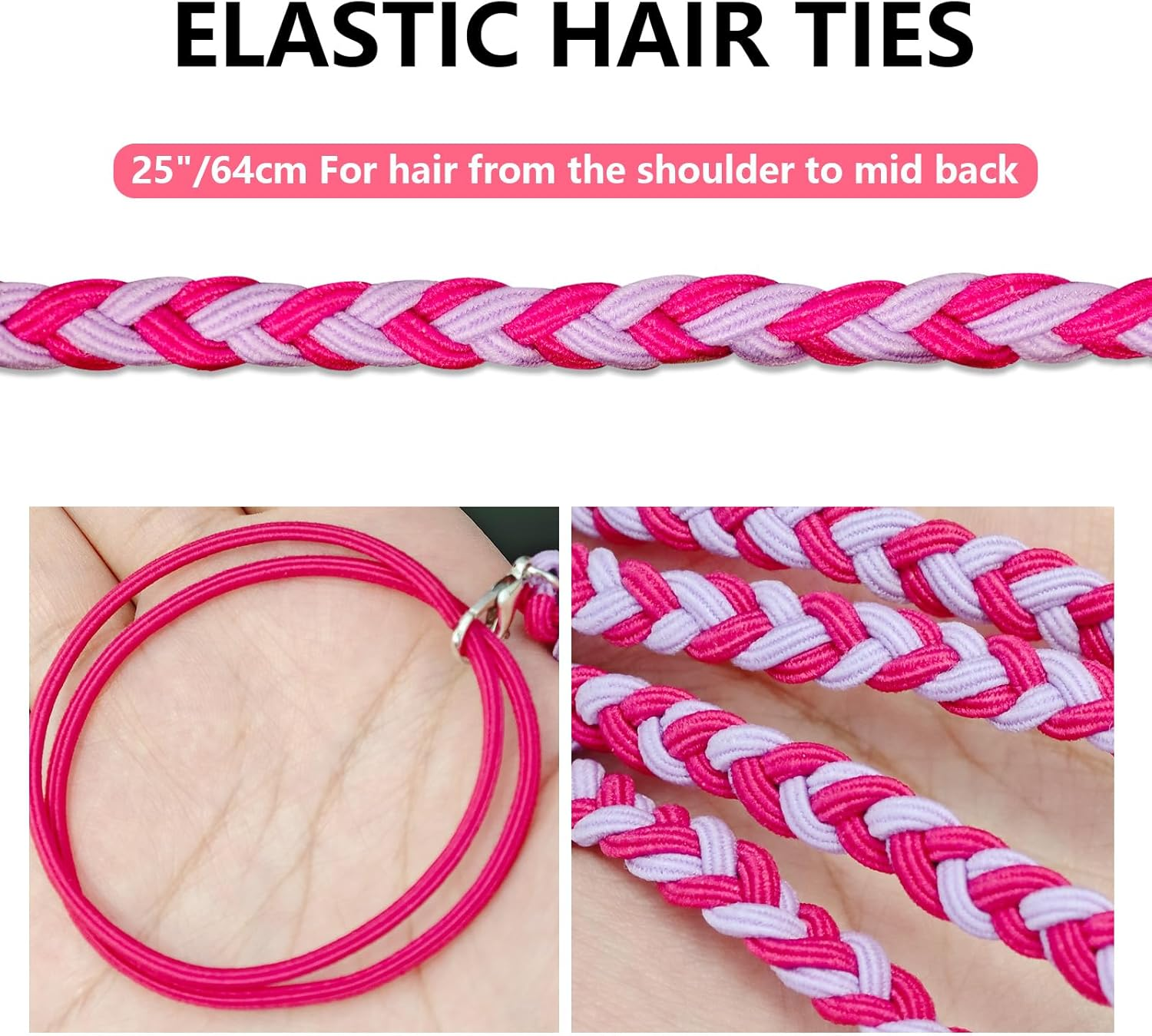 3 Pcs 25" Spiral Braided Hair Ties for Sports,No Damage, Non-Slip Elastic Ponytail Holders for Women Girls,Riptie Hair Bands for Gym, Yoga,Beach Activities(Mix Color) image number 3