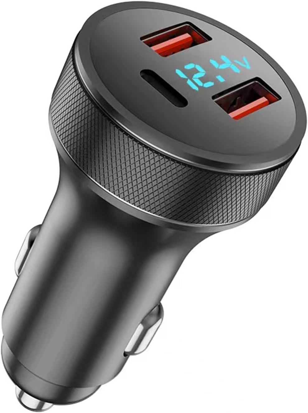 USB C Car Charger 72W PD3.0 Dual QC 3.0 3 Port USB Fast Charging Adapter, Mini Metal USB Cigarette Lighter with LED Digital Voltmeter for Iphone 11/12/13/14, Ipad Pro, Samsung S22/S21