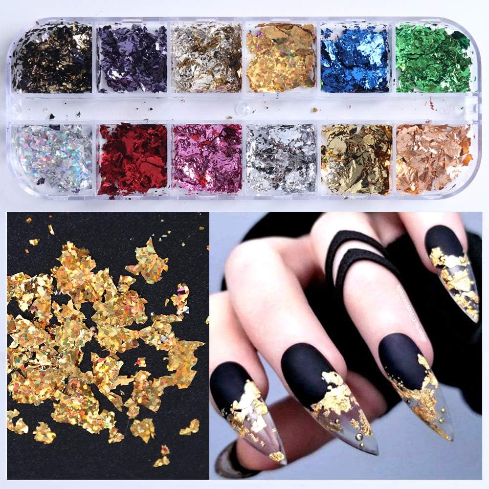 Kalolary 36 Color Chip Glitter Gold Silver Copper Nail Foil Paillette Holographic Sequins for Nail Art Design Decoration (A) image number 5
