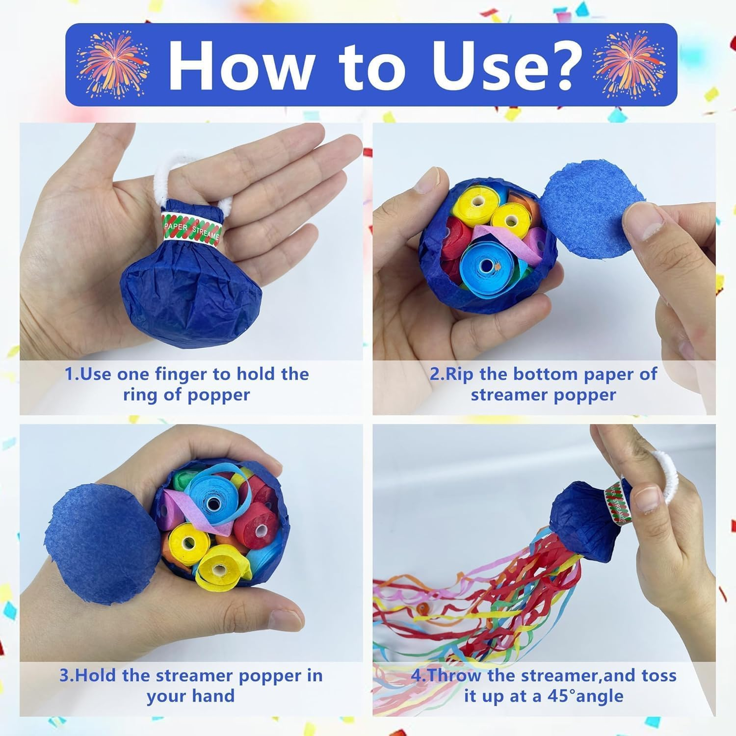 16 Pack Colorful Streamers Poppers Party Poppers Hand Throw Streamers for Birthday Wedding Graduation Engagement Retirement Party Supplies image number 4