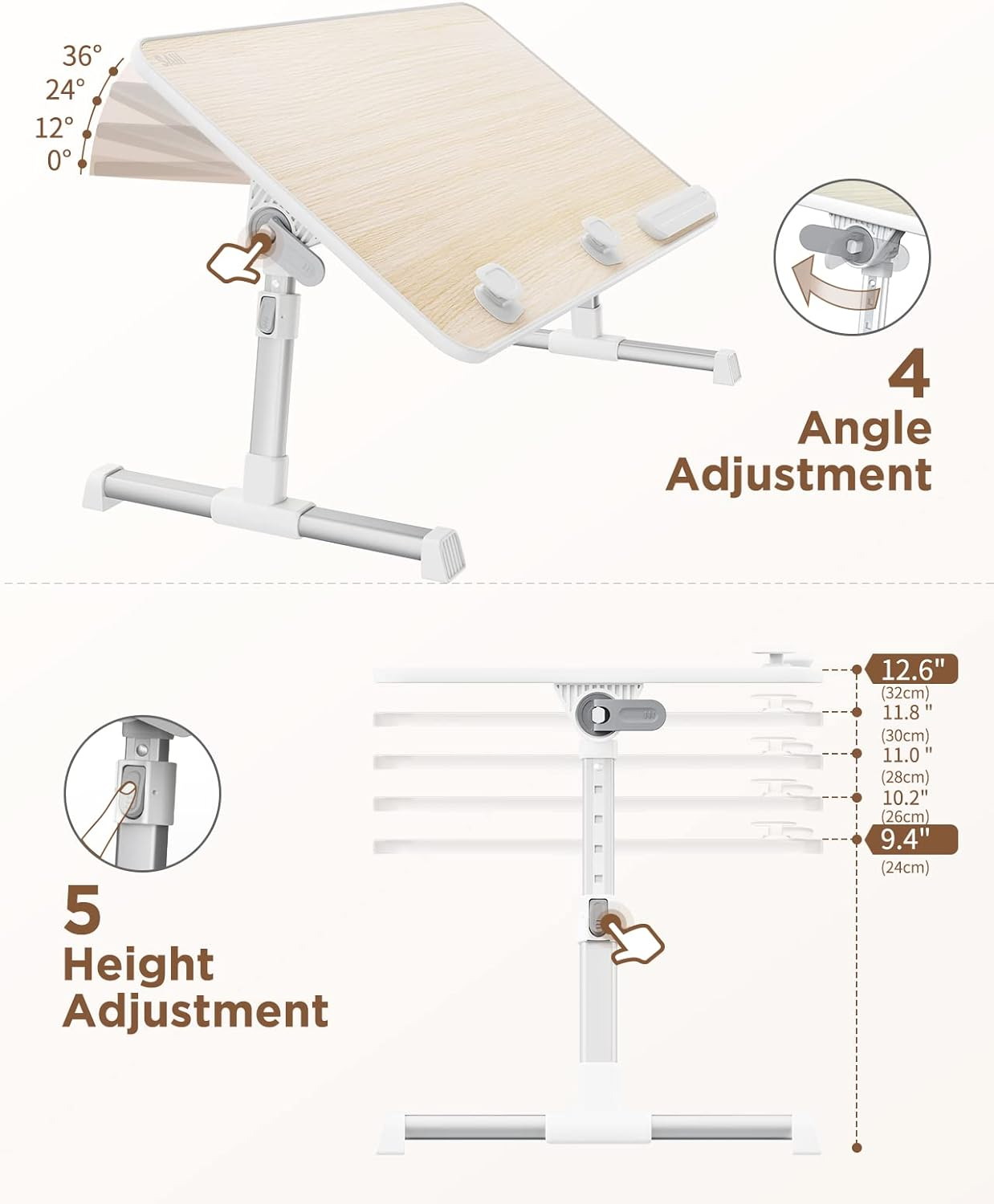 SAIJI Laptop Bed Tray Table, Adjustable Home Office Standing Desk Portable Lightweight Foldable Lap Desk for Sofa Couch Floor Working Studying Reading Writing Eating,Fit up to 17" Laptop(Large,Teak) image number 4