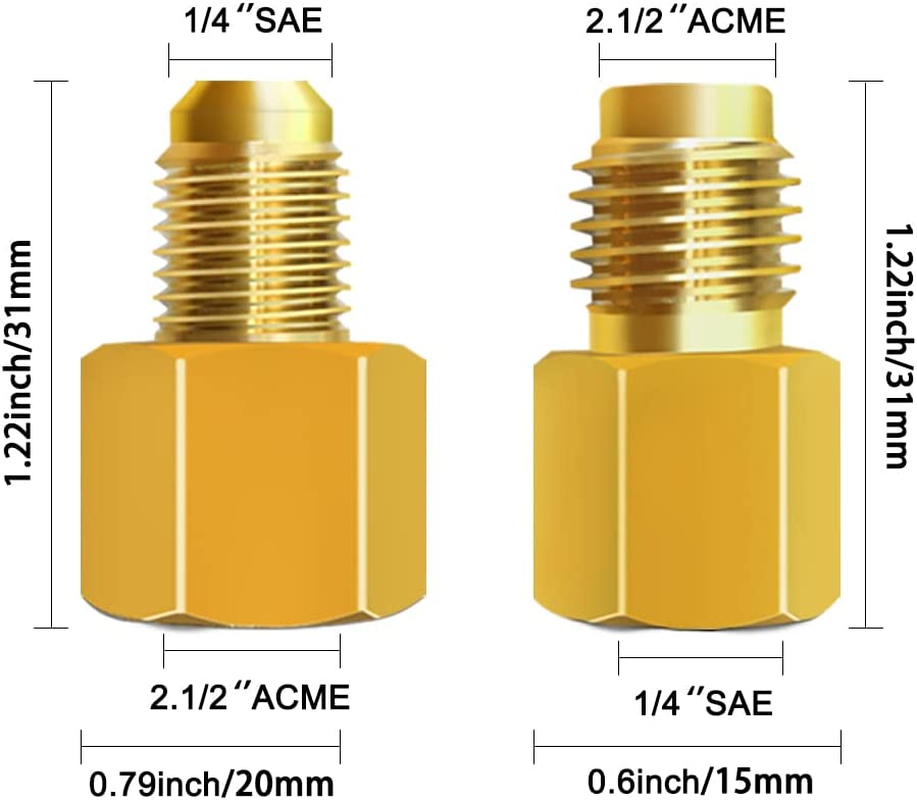 Sourceton 6 Pieces R134A Adapters, 6015 Brass Refrigerant Tank Adapter 1/2 in Female to 1/4 in Male Flare and 6014 Vacuum Pump Adapter 1/4 in Flare Female to 1/2 in Male image number 6
