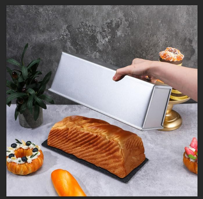 2 Pack Pullman Loaf Pan with Lid, 13X4 Inch Large Capacity Bread Loaf Pan with Cover, Non-Stick Bakeware for Baking and Toasting image number 1