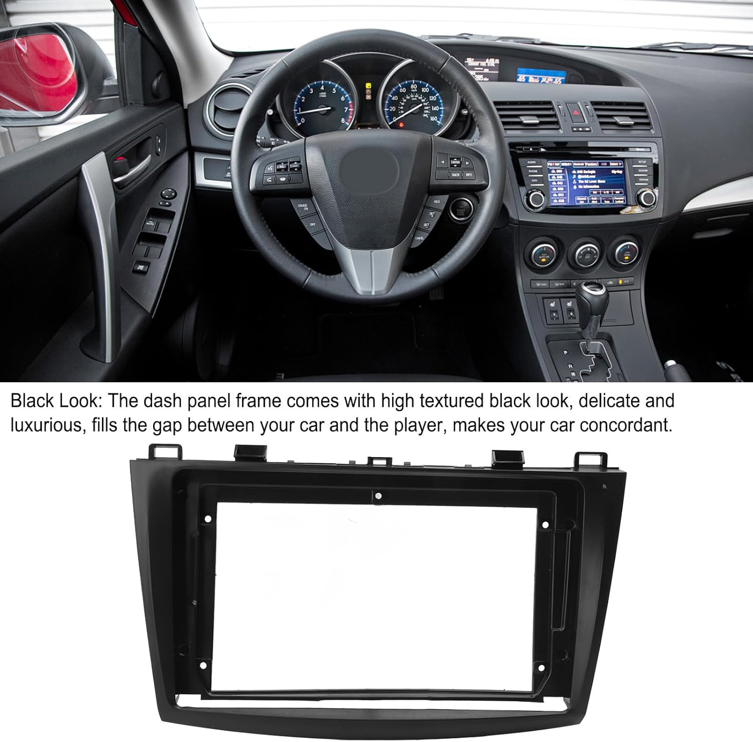 Dash Fascia, Car Radio Fascia Panel Dash Trim Kit, 9In Car Navigation Panel Frame Black Stereo Dash Fascia Replacement for Mazda 3 2010‑2013 image number 1