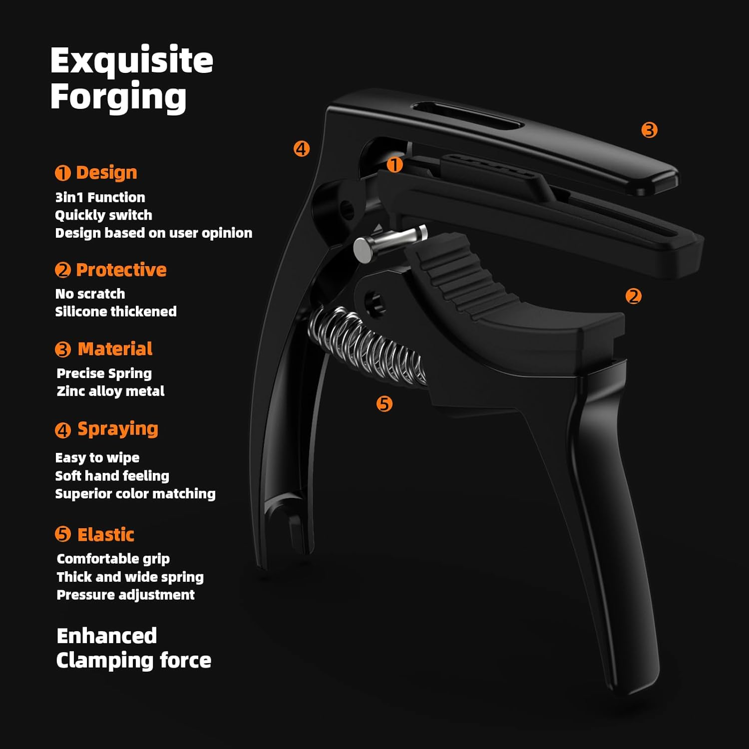 3In1 Guitar Capo for Acoustic and Electric Guitars(With Pick Holder and 4Picks),Ukulele,Guitar Accessories - Wood Grain image number 5