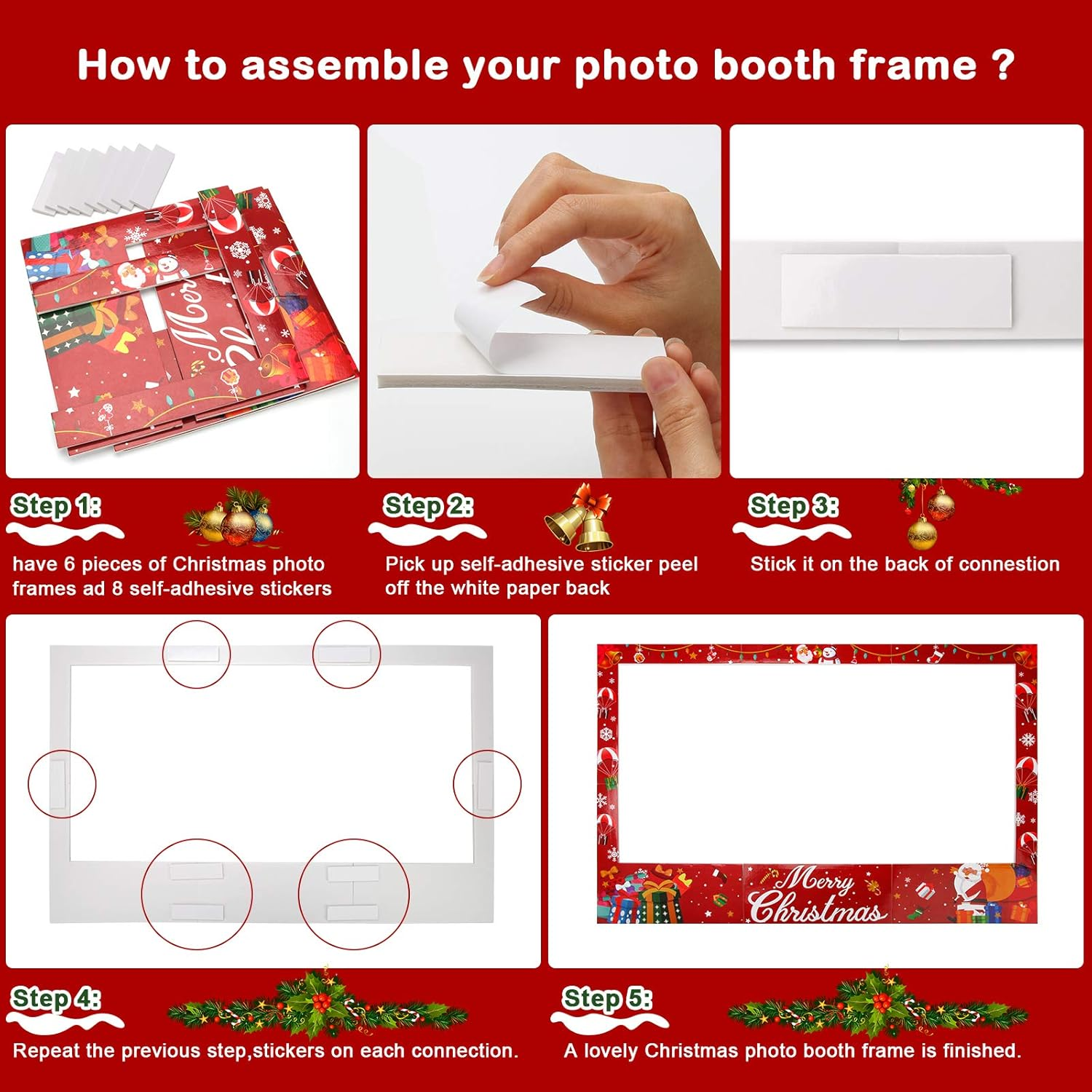 Ahier Christmas Photo Booth Frame, Christmas Photo Booth Props Frame, Selfie Picture Frame Backdrop Event Xmas Holiday Winter New Year Party Supplies Decorations image number 4
