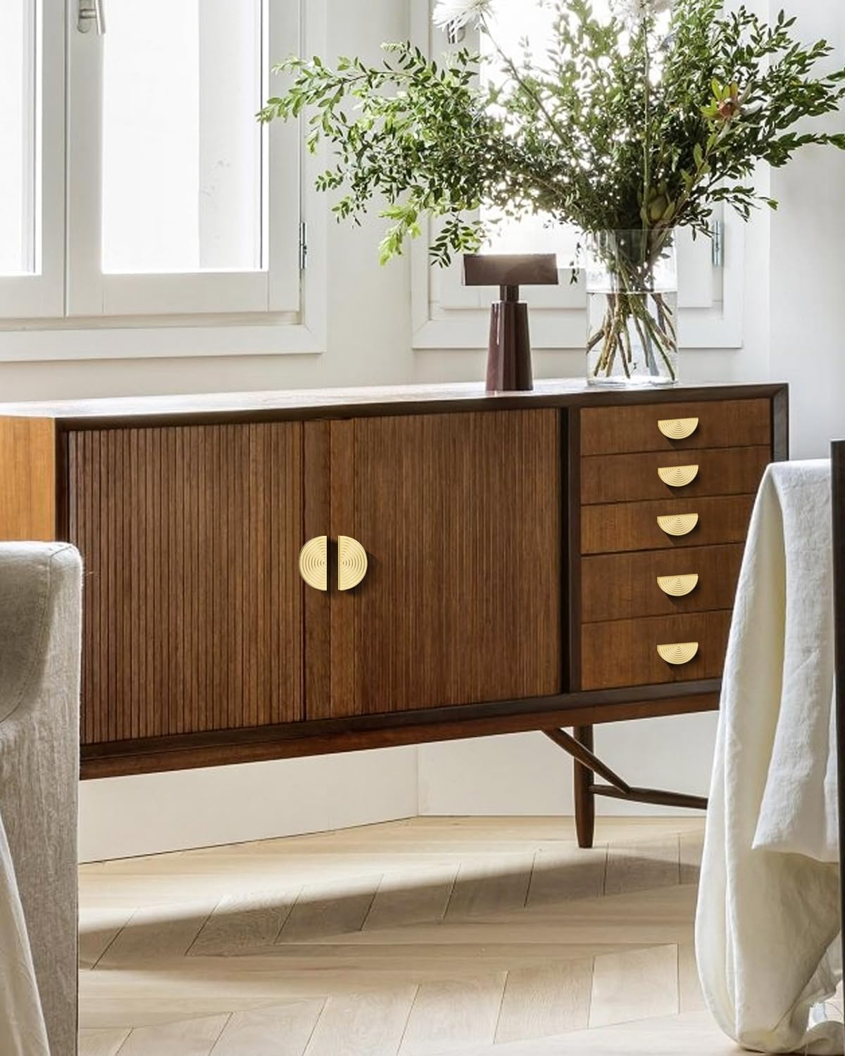 Brass Cabinet Pulls Brushed Drawer Pulls Modern Gold Cabinet Pulls Cabinet Handles Drawer Handles for Dresser Closet (2Pack-3Inch Semicircle) - 10Pack-9.8Inch Polygon image number 2