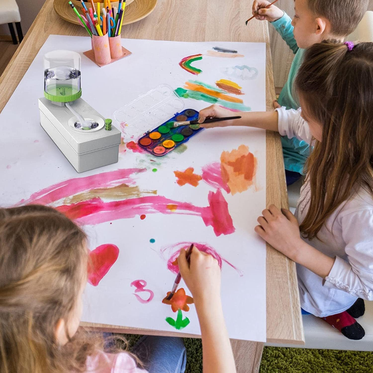 DABOBOTOOL Paint Brush Rinser, Paint Brush Cleaner Art Supplies, Water Cycle Rinser, Multifunctional Paint Brush Cleaner | for Acrylic, Watercolour, and Water-Based Mediums (Green) image number 3