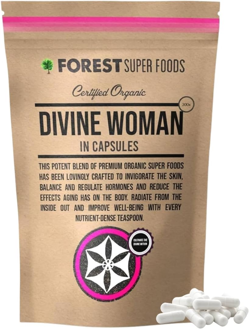Divine Woman Womens Multivitamin | 300X Capsules | Maca Root, Cacao Bean, Wheatgrass, Camu Camu Berry, Maqui Berry, Kale + Broccoli | 100% Wholefoods and Organic | Forest Super Foods image number 5