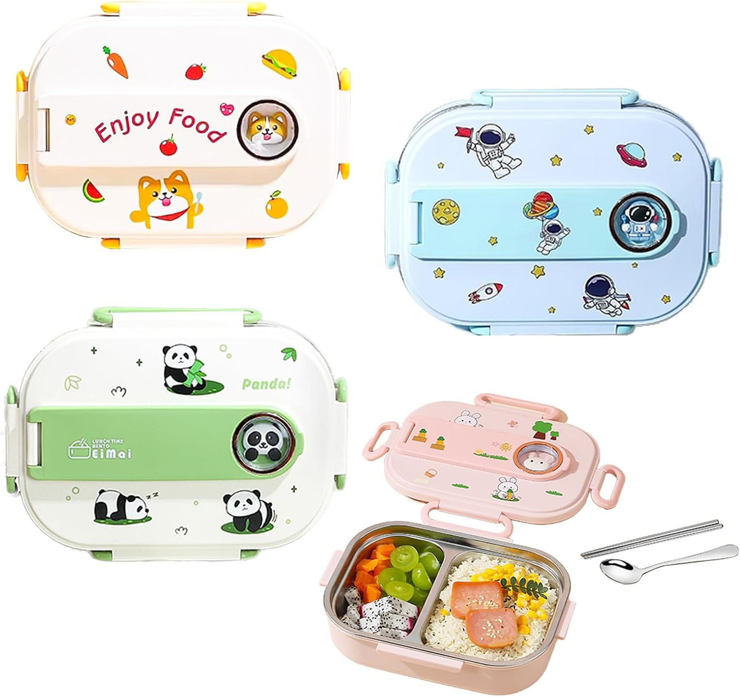 Lunch Box Cute Insulated Lunch Box Set - Thermal Bento Box Stainless Steel Microwave Safe Food Container with Cutlery - 6H Heat Retention (2-Grid-Panda) image number 5