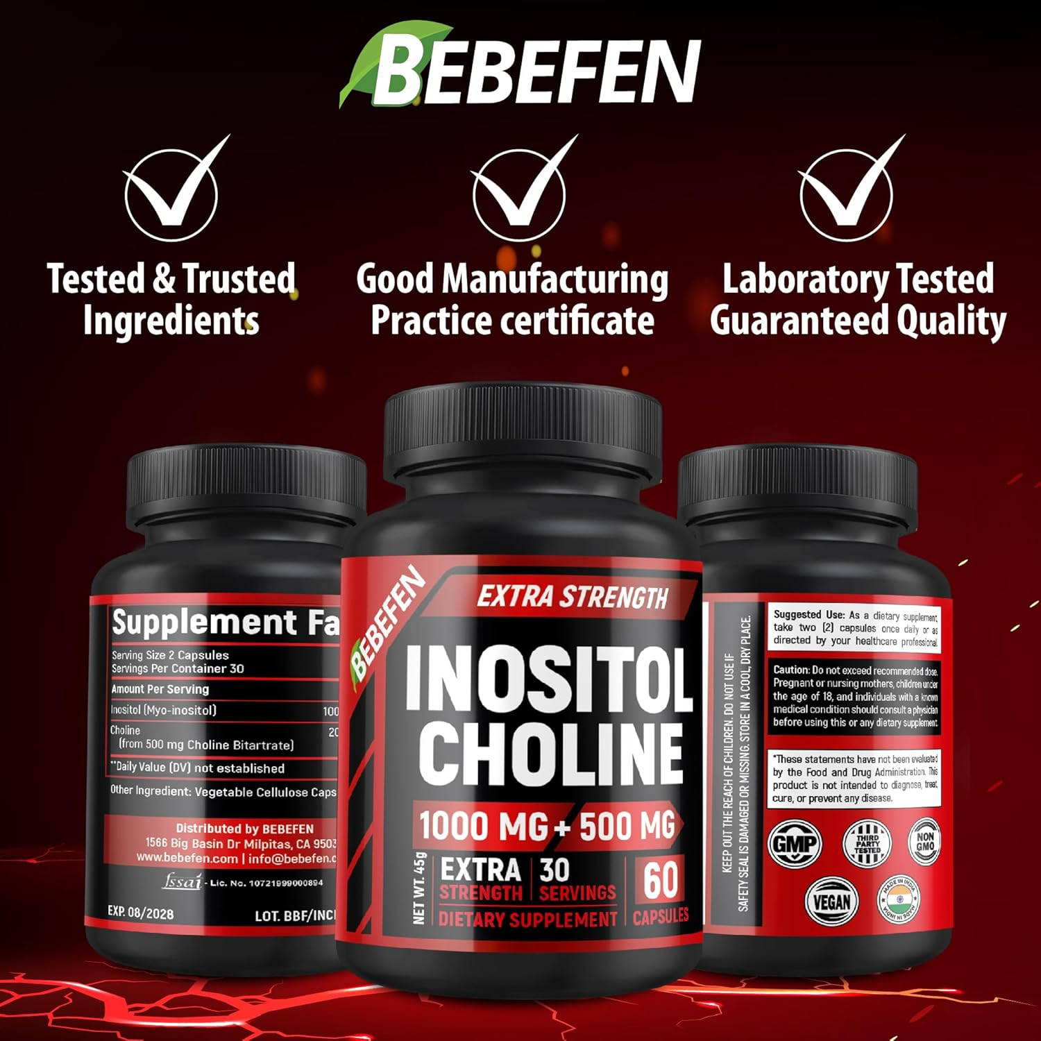 BEBEFEN Choline & Inositol 1500 Mg Supplement | 60 Capsules | Non-Gmo, Gluten Free image number 4