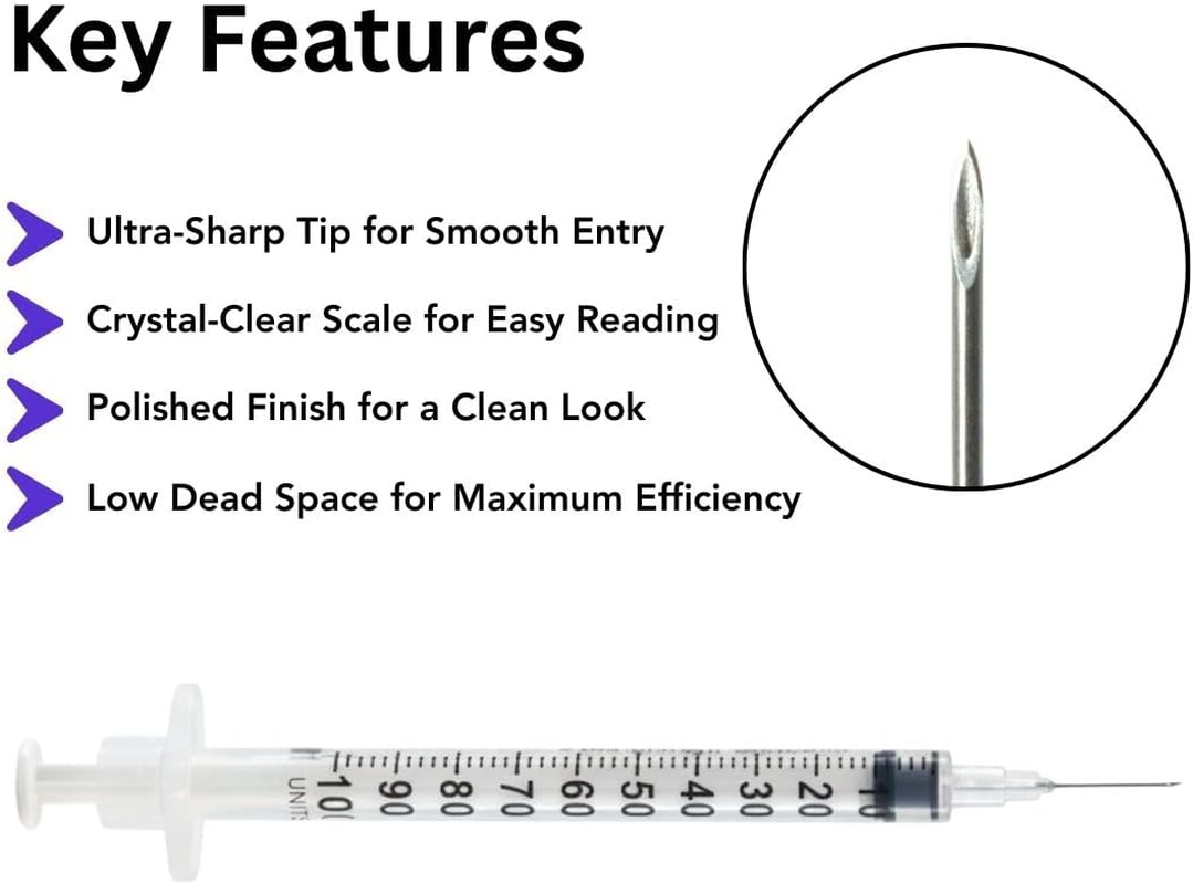 1Ml/Cc Syringe with 29G X 12.5Mm Needle, 100 Pcs, Lab Syringes, Plastic Syringes (Individually Wrapped) by Imatec image number 1