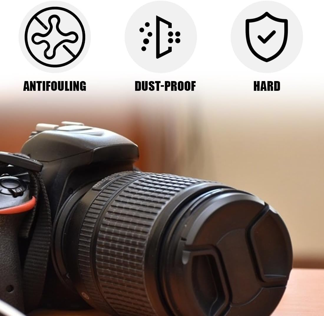 Lens Caps, 2 Pieces Front Lens Cap, Universal Lens Cap, Lens Cap Holder,With 1 X Lens Brush,Compatible Universal Lens Cap for Cameras with 58Mm Lens - Black