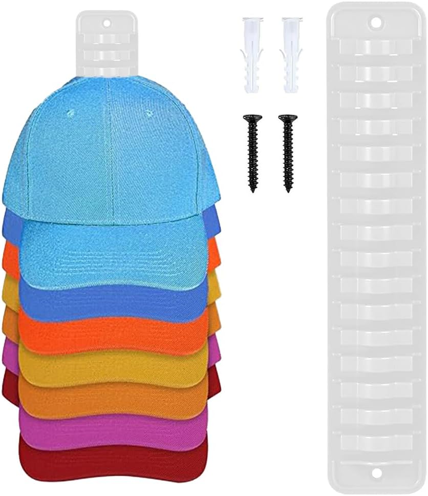 1PCS Hat Organizer for Baseball Caps, Baseball Cap Organizer, Hat Storage Display Hat Hanger Adhesive/Wall Drilled for Door, Bedroom, Closet Adhesive Hat Organizer Hooks Holder (White)