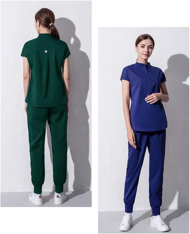 Meichoon Women'S Medical Scrubs Separate Set Stand-Up Neck Stretch Top with 2 Side Pockets Tapered Yoga Pants Soft & Wrinkle Resistant DK55 image number 4