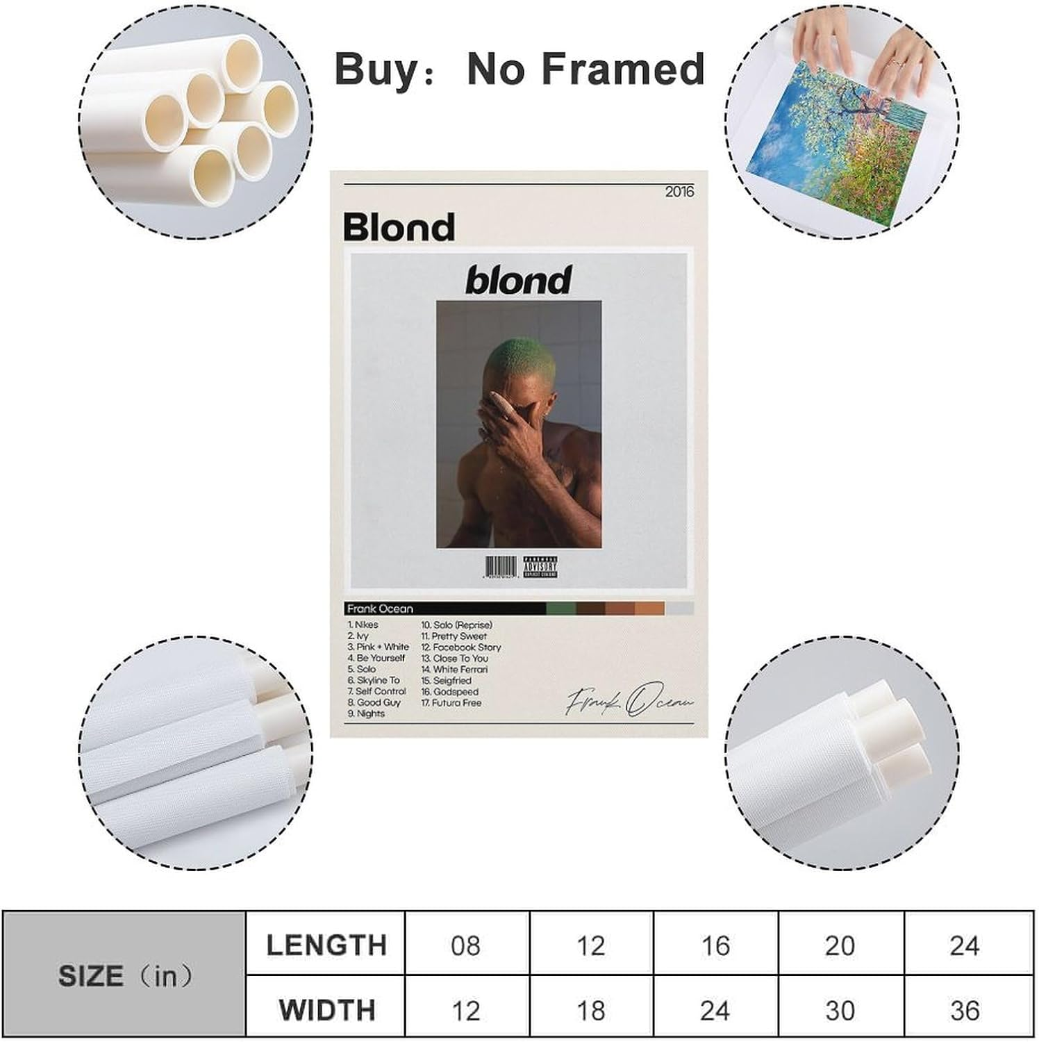 SKRAKHUO Frank Ocean 90S Poster Canvas Wall Art Picture Home Decor Print for Bedroom Living Room Dorm Study Bar Office 12X18Inch(30X45Cm)